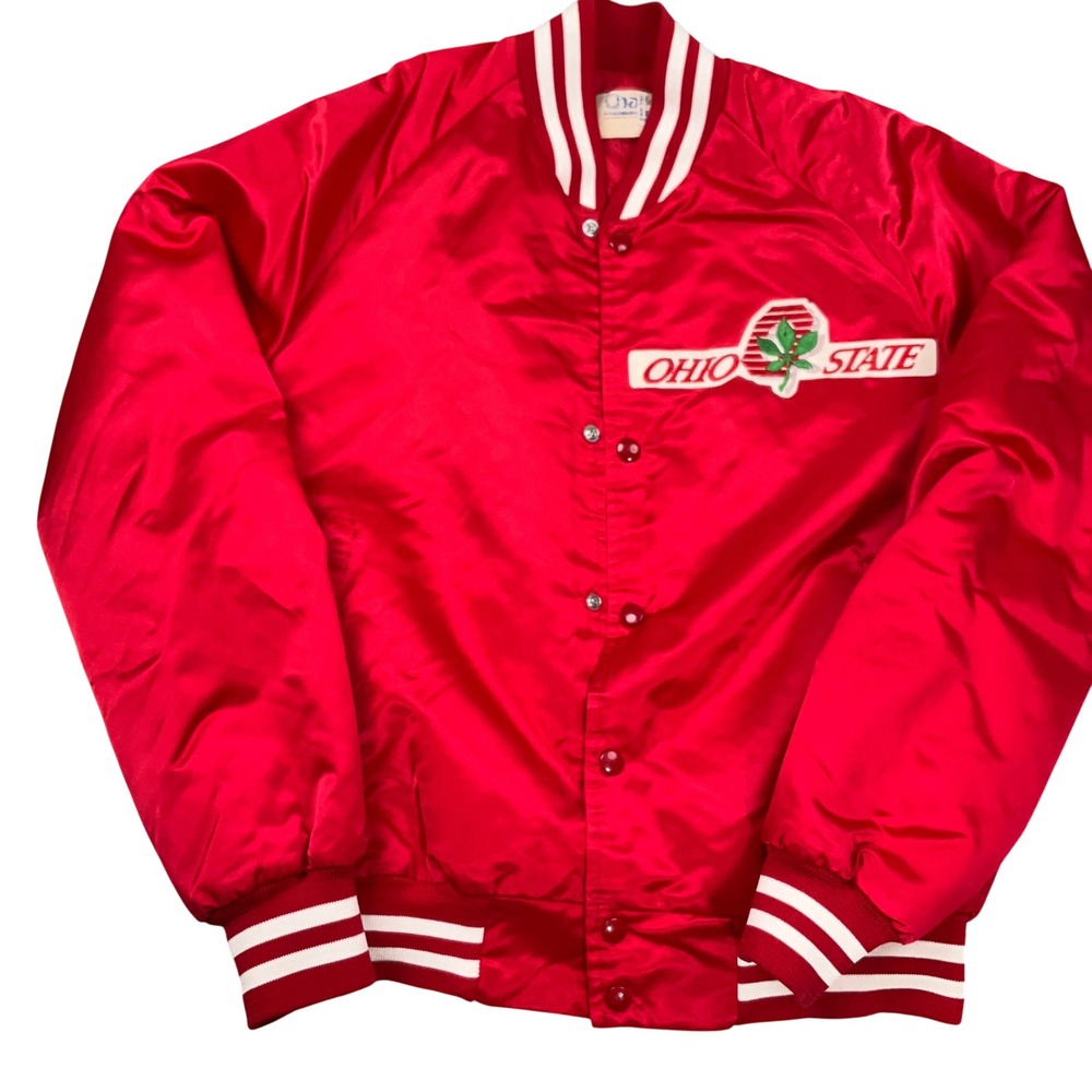Chalk Line Varsity Jacket Men S Red Ohio State Buckeyes NCAA 80s Satin USA VTG - Picture 2 of 10